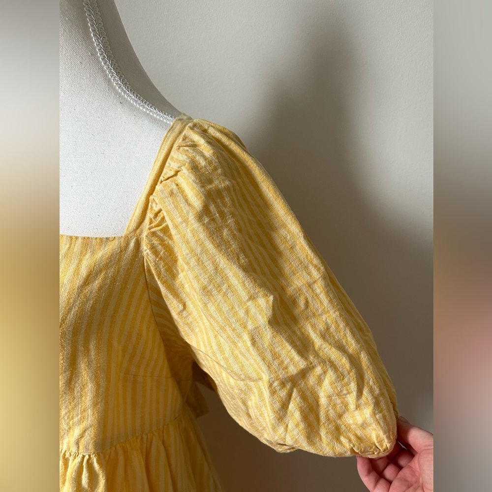 JF X JILLIAN HARRIS Yellow Striped Cotton Linen High Low Tie Back Dress Size XL - Picture 6 of 9